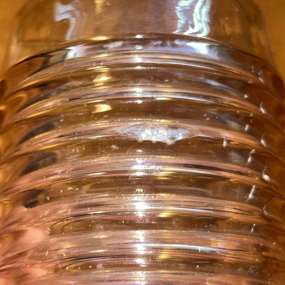 Anchor Hocking: MANHATTAN PINK 10oz FOOTED TUMBLER - Horizontal Rib Set Of 6